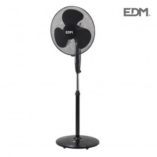 VENTILADOR DE PIE CON BASE CIRCULAR NEGRO  POTENCIA: 45W ASPAS: 40cm ALTURA REGULABLE 110-130cm EDM