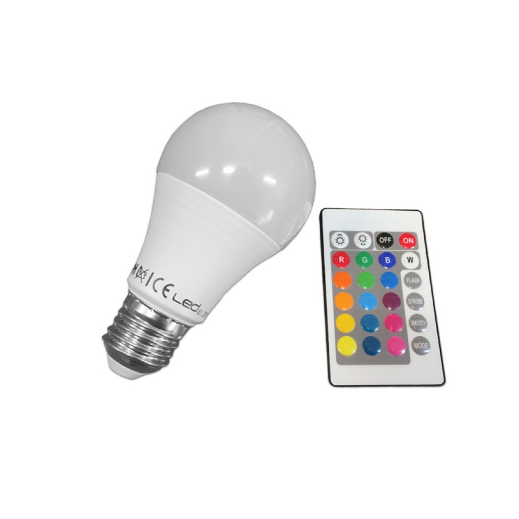 Bombilla led RGB con mando 7W E27 470 lúmenes